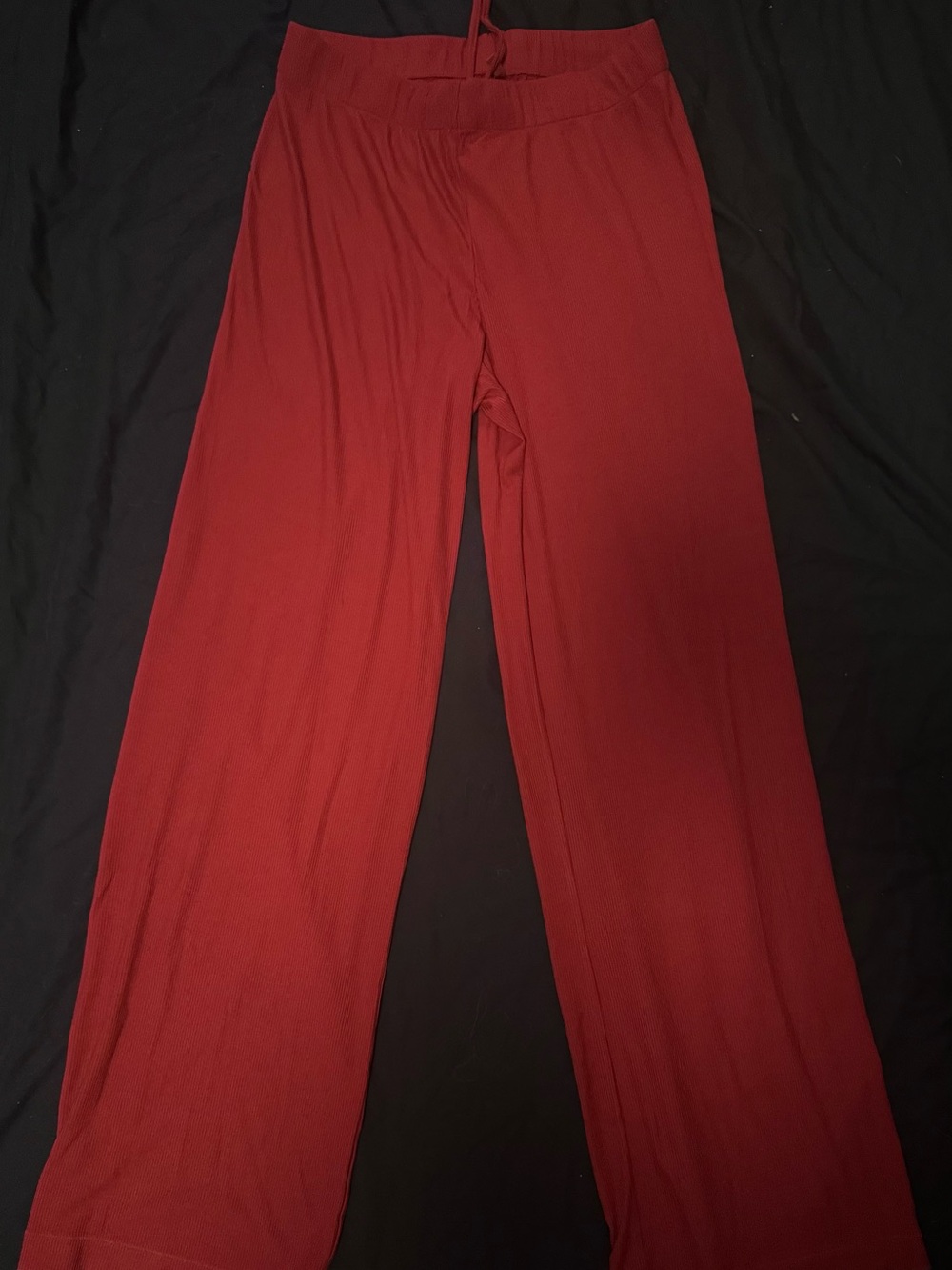 SKIMS Ribbed Wide-Leg Lounge Pants in Deep Red
